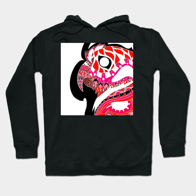 red pink parrot ecopop guacamaya bird in mexican pattern art Hoodie by jorge_lebeau